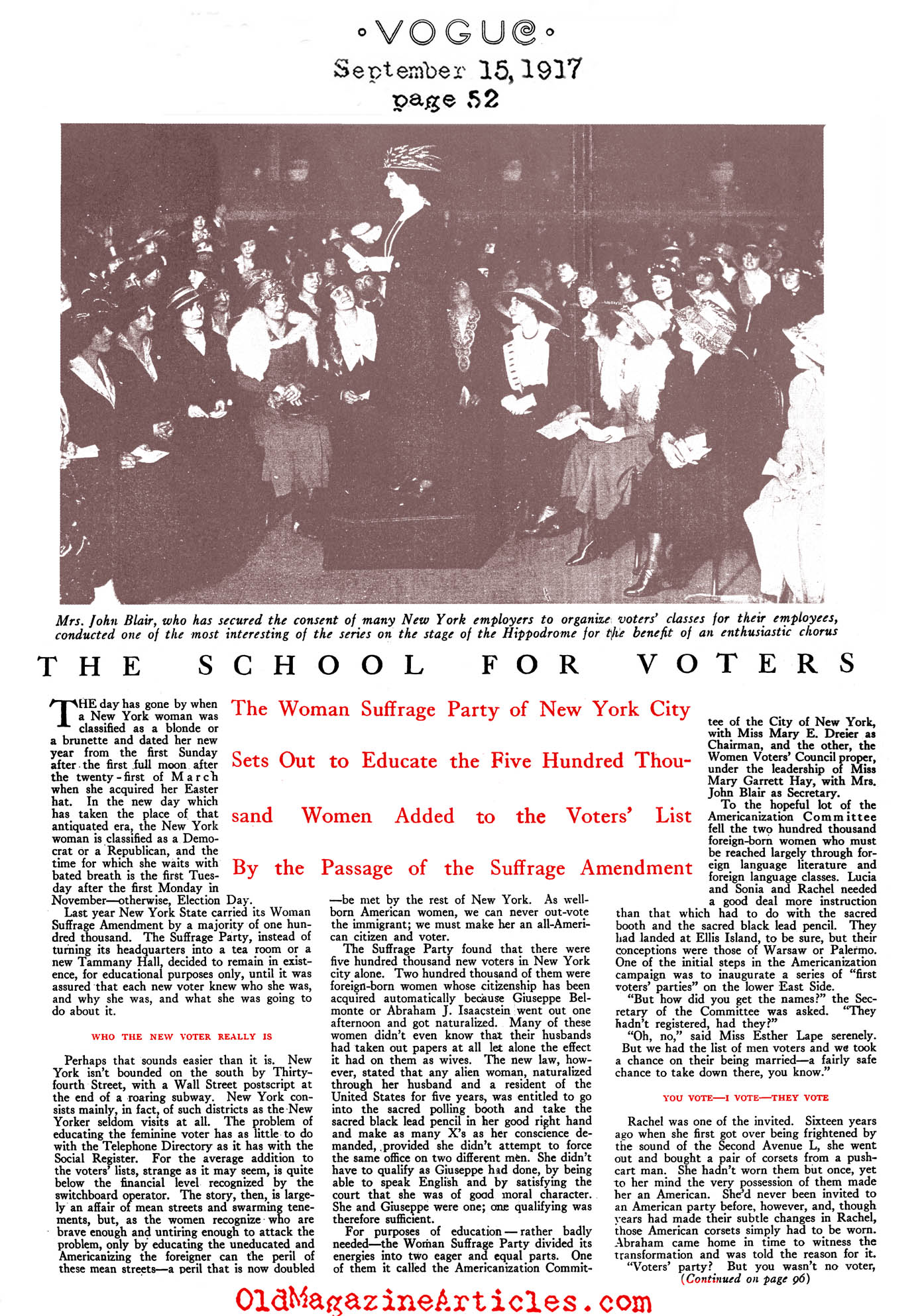 The New York Suffrage Amendment Advances the Ball (Vogue Magazine, 1917)